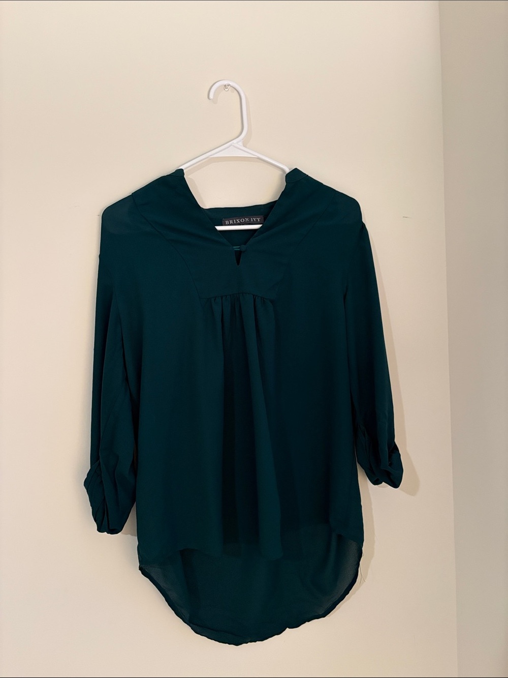 Brixon Ivy Teal V-Neck Roll-Tab Blouse